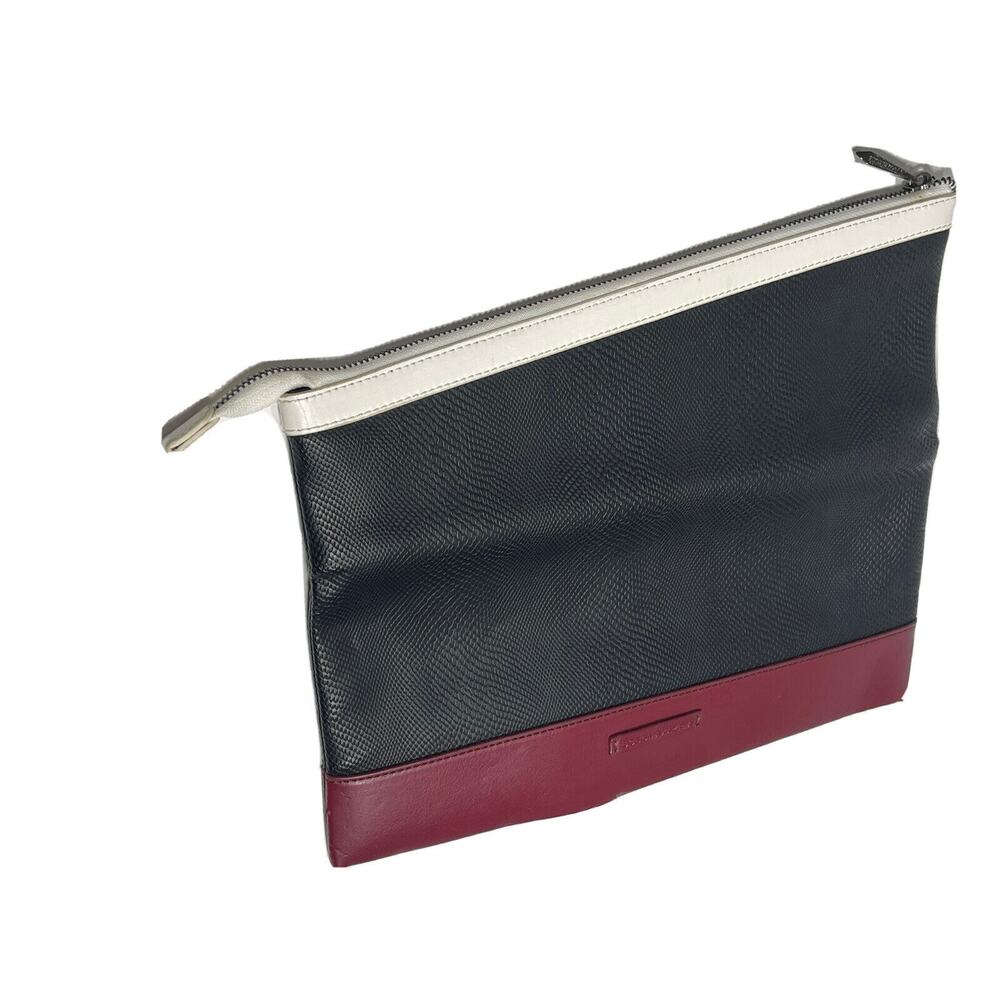 BCBG Max Azria Black Bordo Clutch Bag Faux Leather Zipper Magnetic Close Handbag
